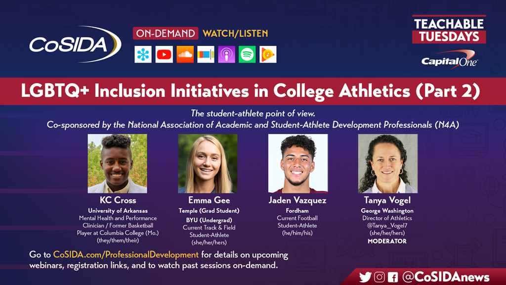 ON-DEMAND Webinar: LGBTQ+ Inclusion Initiatives in College Athletics (Part 2) – The student-athlete point of view.